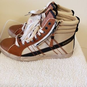 Diesel high top mens lace up sneakers leather
